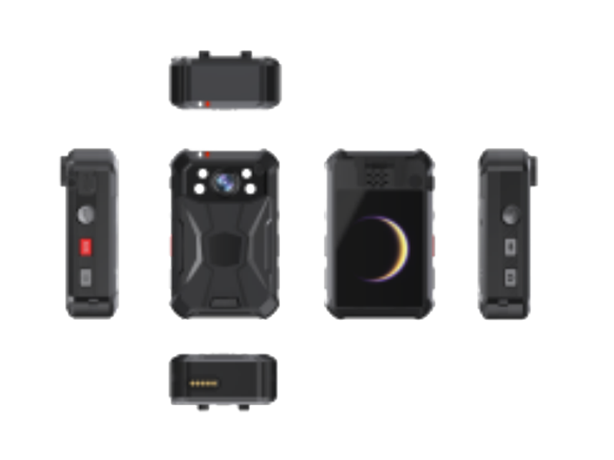 Vistas frontal, posterior y laterales de la bodycam Hikvision DS-MCW409